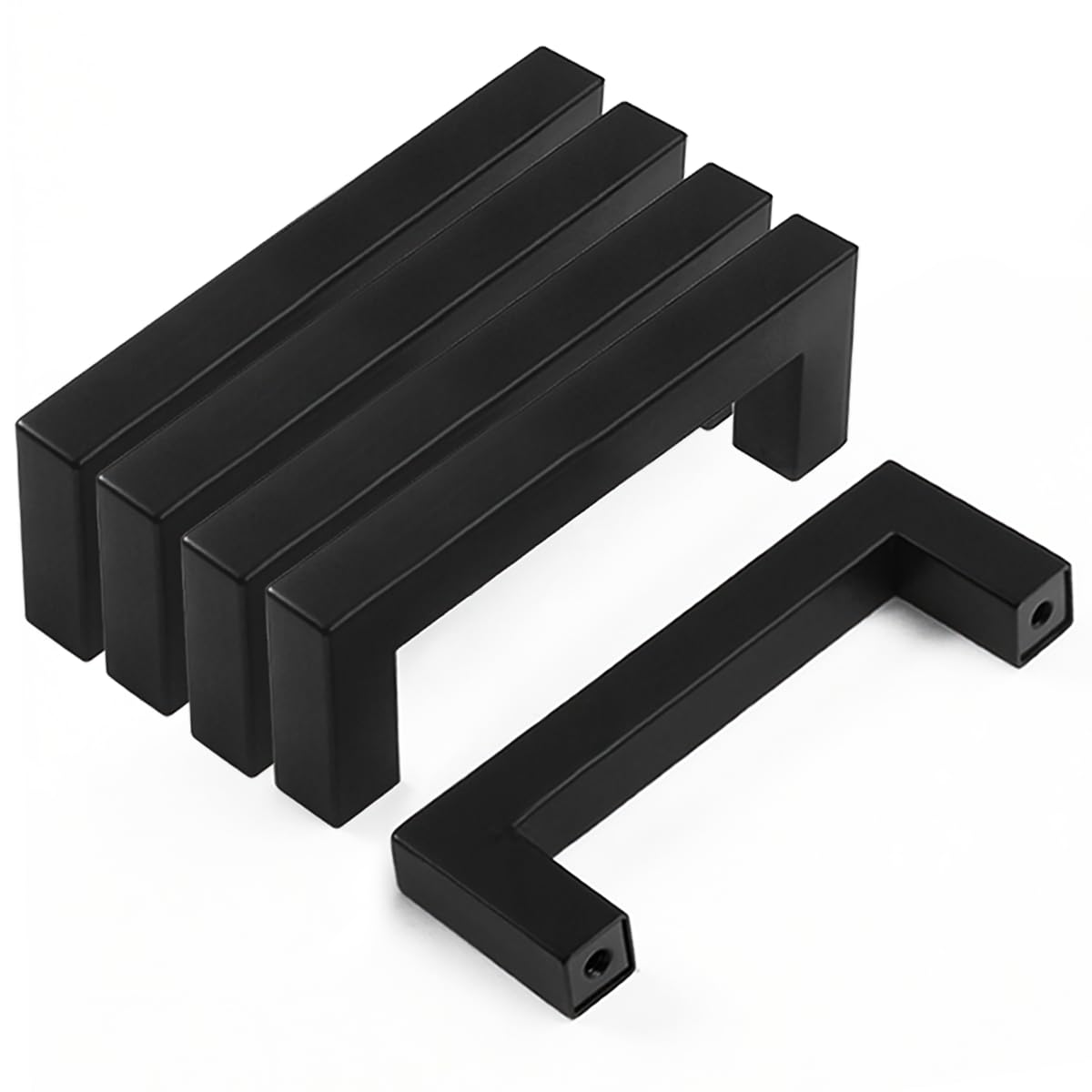 Drenky Cupboard Handles, Stainless Steel Kitchen Door Handles 64mm Hole Centre Distance 5 Pack Matte Black Furniture Pulls for Drawer Wardrobe and Cabinet with Screws