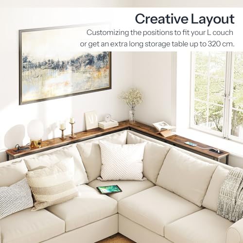 HOOBRO Extra Narrow Console Table with Power Outlets, Skinny Entryway Table for Living Room, 160 cm Slim Behind Couch Table, Thin Sofa Table for Hallway, Foyer, Rustic Brown and Black EBF165KXG01