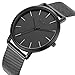 BOLISI Mens Womens Watches Ultra-thin Elegant Classic Analog Quartz Fashion Dress Wrist Watch with Milanese Mesh Band (Black Gray)