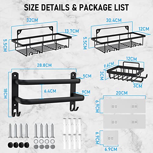 Shower Bathroom Caddy, 2 Packs Shower Shelf Organizer Wall Mounted - Adhesive Shower Racks with Soap Holder Tower Bar for Bath, Kitchen, Toilet - Stainless Steel No Drilling - Black