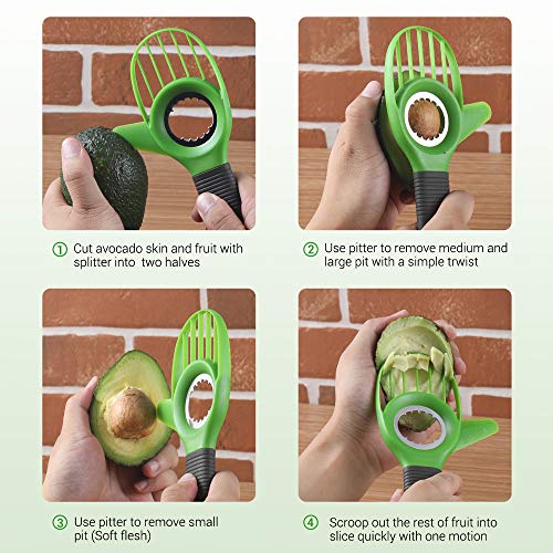 Avocado Slicer - LUXEAR 3-in-1 Avocado Cutter Tool with Comfort-Grip Handle BPA Free Multifunctional Avocado Knife Works as Splitter Pitter Slicer Suitable for kiwi dragon fruit, Green