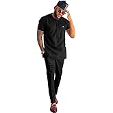 African Attire for Men Solid Color Short Sleeve Shirt Pants 2 Piece Set Outfit Dashiki Suit Clothing