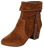 Breckelle's Women's Closed Toe Cuff Tassel Chunky Stacked Mid Heel Ankle Bootie