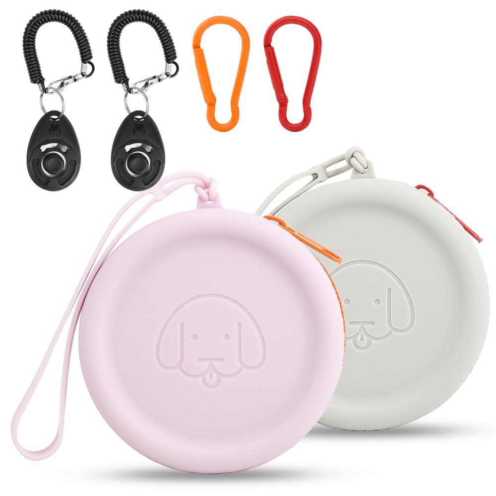 Silicone Dog Treat Pouch Small Bag,with Pet Training Clicker,Walking Bag for Dog and Cat, Pocket Size,Easy to Clean,Odorless,Zipper Design,Moisture-proof,Travel Walking Bag (Gray&Purple) — image 1