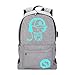 Anime Anti-Theft Backpack, Luminous School Bag, Waterproof Laptop Backpack with USB Charging Port, Unisex 15.6 Inch College Daypack, Grey