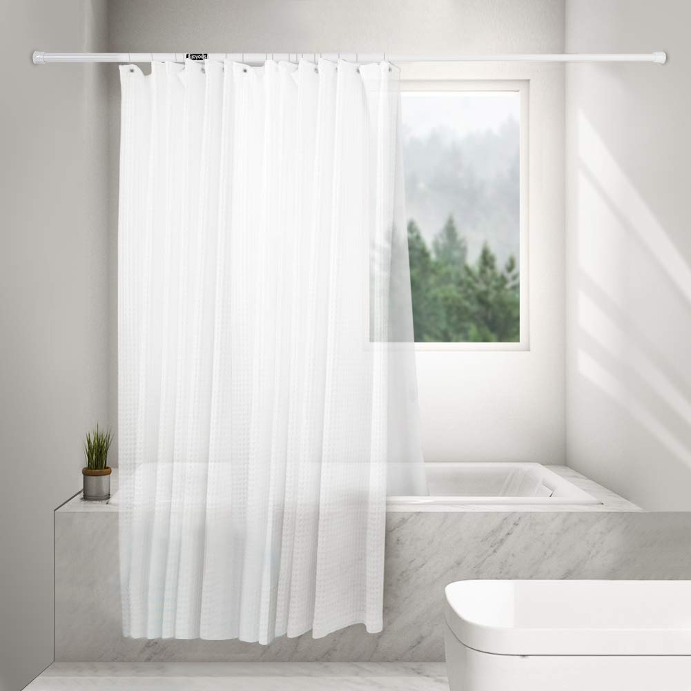 Ejoyous Shower Curtain Rod, Metal Anti-rust 55-90cm No Drilling Telescopic Tension Rod Curtain Rail, Extendable Curtain Pole with Non-slip Pads on Both Ends for Wardrobe Bathroom Shower (White)