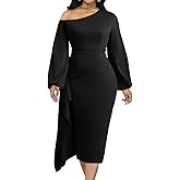 Oxgmoky Women's Elegant Dresses Work Business Bodycon Sleeve Round Neck Black Pencil Dresses