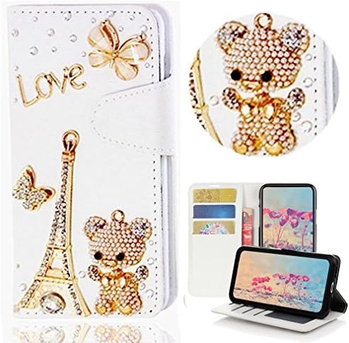 HTC 10 Case,Yaheeda 3D Handmade Wallet Bling Crystal PU Leather with Sparkle Diamond Flower Butterfly Design Card Holder Flip Case Folio Cover for HTC 10 2016 Version (HTC One M10)