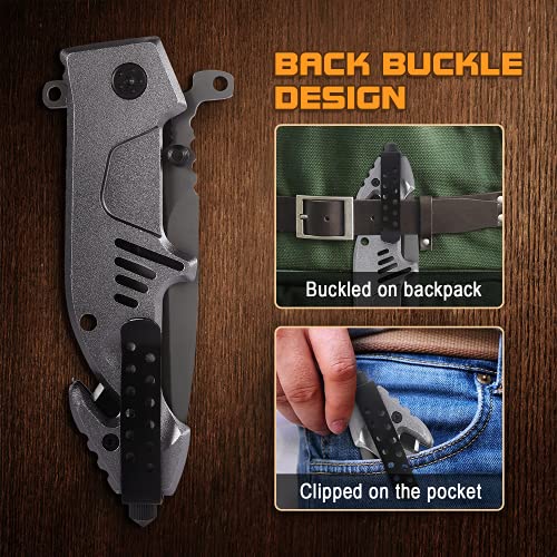 ITOKEY Folding Pocket Knife with Window Glass Breaker, Rope/ Seatbelt