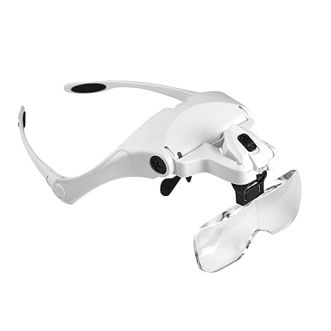 MOACC Lupenbrille mit Licht Hände Frei Kopfband Lupe Standlupe mit 2 LED für Hobby,Denest,Elektriker,Juweliere,Nähen,Handwerk