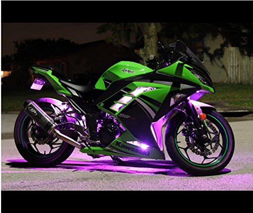 NBWDY 6Pcs Led Light Kits Multi-Color Wireless Remote Control Motorcycle Atmosphere Lamp RGB Flexible Strips Ground Effect Light for Motorcycle