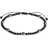 Wizock Black Agate/Terahertz Adjustable Ankle Bracelets for Women Spiritual Real Crystals Beaded Anklet Handmade Beach Foot Simple Jewelry