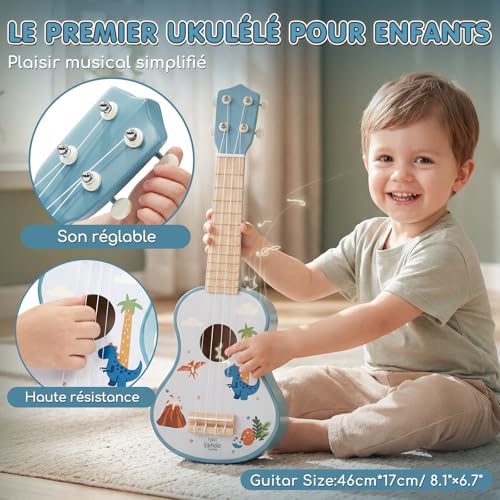 Lehoo Castle Children's Guitar 2 3 Years with Musical Instruments, Wooden Ukulele with Tambourine, Flute, Maracas and Rattle, Montessori Educational Musical Toy Games