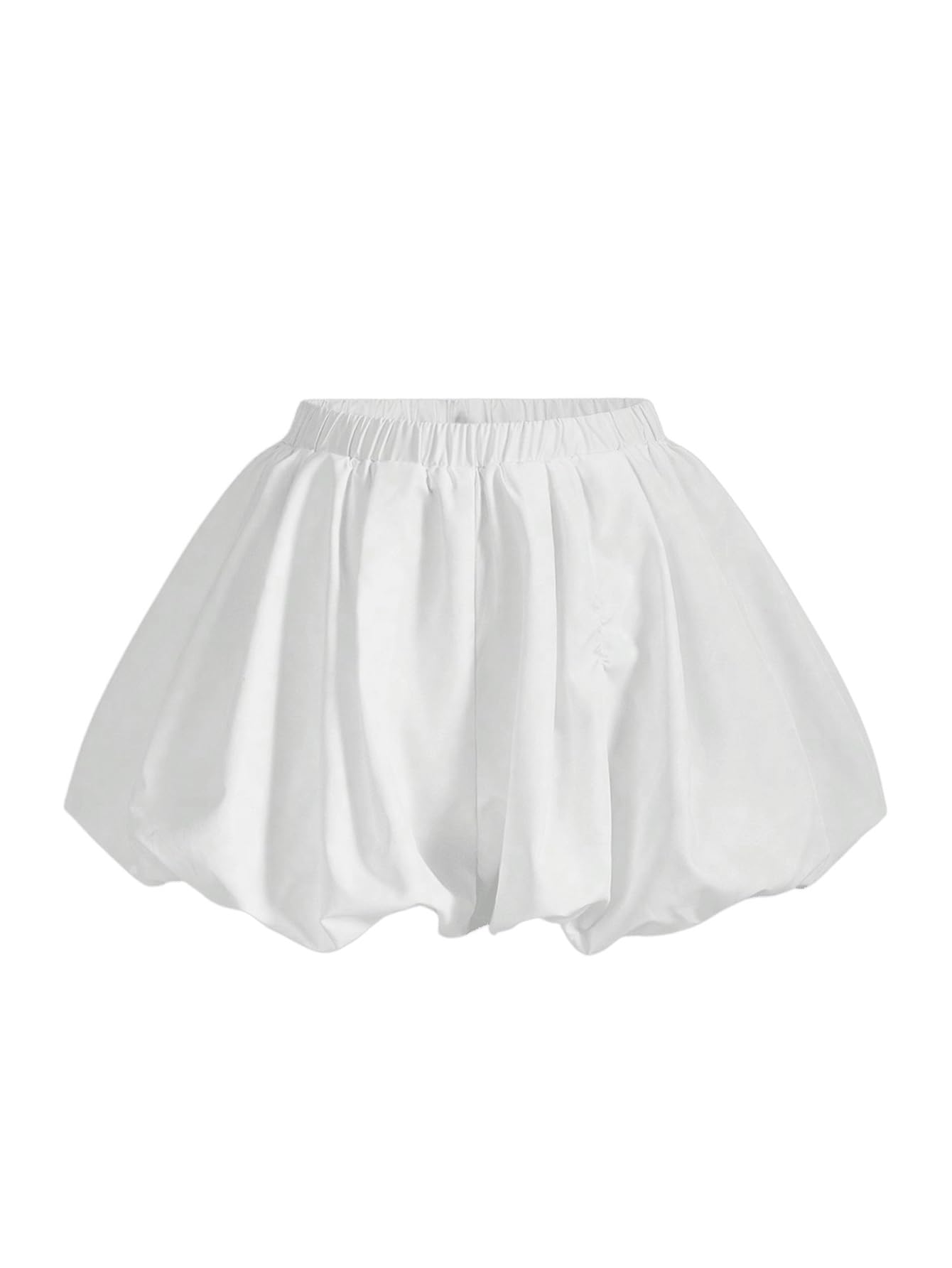 Photo 1 of BEAUDRM Women's Y2K Bubble Shorts Elastic High Waist Ruffle Shorts Summer Fashion Wide Leg Bloomers White Small