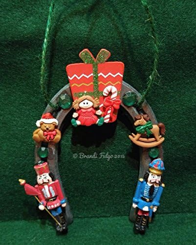 HANDMADE Authentic REAL HORSESHOE Christmas Tree Ornament - Western - Present Centerpiece With Children's Toys and Toy Soldiers -- VERY UNIQUE!!