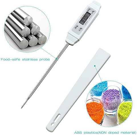 Instant Read Meat Thermometer, Fast Accurate Digital Food &amp; Cooking Thermometer for Kitchen, Milk, Tea, BBQ, Grill, Indoor Outdoor, Long Stainless Steel Probe and LCD Display