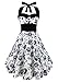 L&ZZ Women's Skull Printed Backless Swing Midi Dress Floral Print Halter Cocktail Dress Plus Size