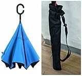 Double layer C handle automatic folding inverted umbrella and protect the umbrella bag