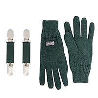 SANREMO Unisex Kids Knitted Fleece Lined Warm Winter Gloves and Glove Clips set (7-14,Hunter Green)