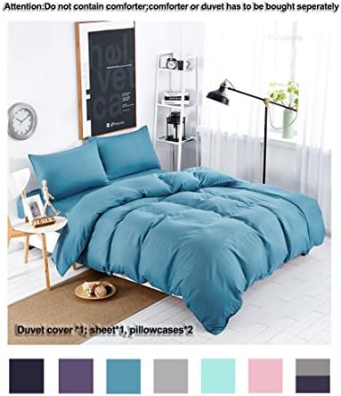 Moreover 4-Pieces Lightweight Microfiber Duvet Cover Set, Blue Bedding with One Flat Sheet One Duvet Cover Two Pillowcases (Queen,Blue)