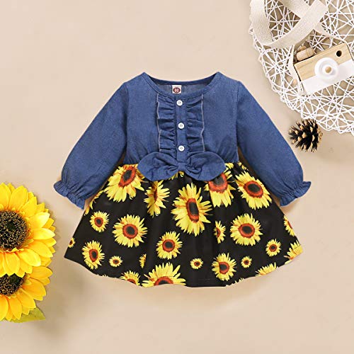 3T Girl Dress Outfits Baby Flower Floral Overall Dresses Denim Fall Winter Long Sleeves Clothes Jean Tutu Skirts for Girls 3-4T