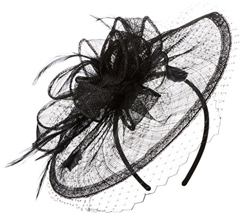 San Diego Hat Company Women's Fasninator Hat with Curled Bow and Feathers, Black, One Size
