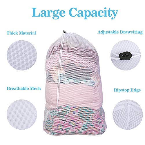 Commercial Large Mesh Laundry Bag (2 Mesh Available), Wanapure 2 Pack Heavy Duty Drawstring Bag with Cord lock and White Sturdy Thicker Mesh Material for Factories, College, Dorm, Storage (24''x 36'')