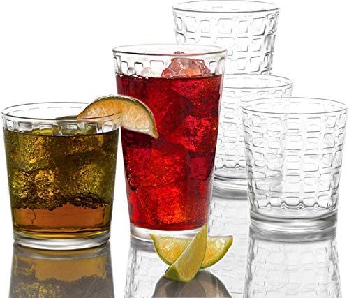 Emenest Clear Drinking Glasses (Set of 12) | Real Glassware with Heavy Base | 6 Highball and 6 Double Old Fashioned Drinkware | Mixed Tumbler Set For Water, Whiskey, Cocktails | Best Kitchen Gift