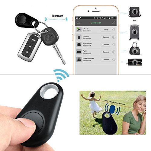 Smart Finder GPS Locator Pet Tracker Alarm Wireless Bluetooth 4.0 Anti-Lost Sensor Remote Selfie Shutter Seeker for Kids Bag Wallet Keys Car Smartphone (Black)
