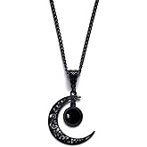 Lyfange Gothic Moon Necklace for Women Black Purple Red Crescent Moon Pendant Necklace Vintage Punk Crystal Necklaces Dark Goth Witch Jewelry
