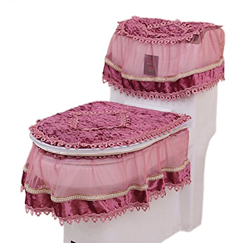 Freahap Toilet Cover Set Lace Bathroom Decor Tank Cover Toilet Lid Cover Toilet Seat Cover Purple