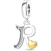 Pandach 925 Sterling Silver Alphabet Initial Letters Charms Complete A-Z Solid Silver Cubic Zircons Beads Dangle Pendants for European Bracelets Necklace Women Holiday Gifts