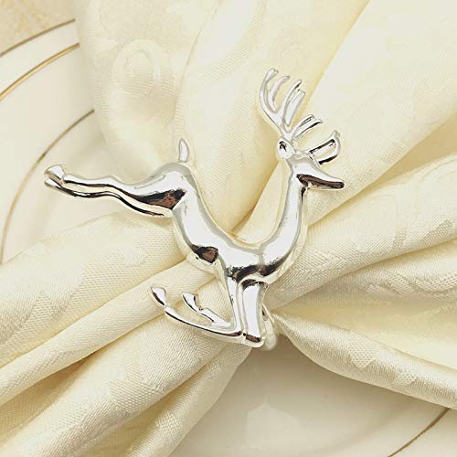 JulyLab Holiday Chirstmas Thanksgiving Napkin Rings Set of 2 for Wedding Dinner Party Gifts Favor Table Holders (Deer Style #1 Silver, 2)