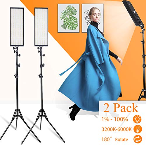 Bi-Color LED Video Light with Tripod Stand 240 SMD CRI 96+ 3200K-6000K Dimmable LED Soft Lamp Metal Shell Lighting Kit for Studio, YouTube, Product Photography, Video Shooting (2 Packs) (16inch/40cm)