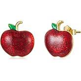 Red Apple Stud Earrings for Women Girls 925 Sterling Silver Christmas Earrings Tiny Fruit Studs Back to School Earrings Xmas Ear Jewelry Hypoallergenic