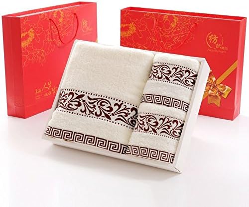 Accessori bagno ZHFC ZHFC Towel towel Gift Set three piece lovers adult Wedding Wedding company gift 140*70cm,Green flower currant box