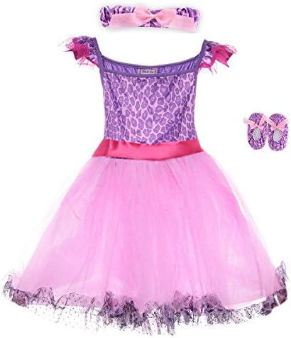 HBB Kids Little Girl's Dress Up Trendy Sassy Princess Dance Tutu Costume with Headband & Shoes, SZ 3-5, Purple (PD06)