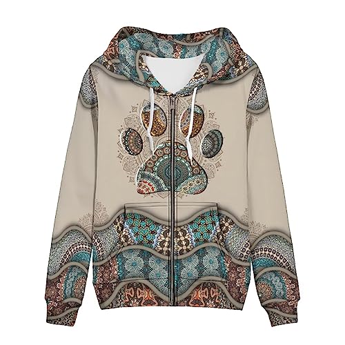 WELLFLYHOM Dog Paw Zip Up Hoodie