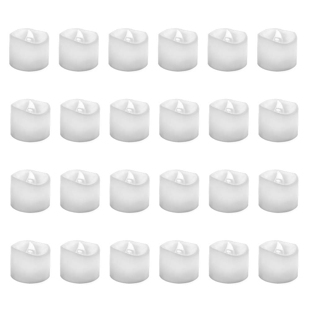 GrassVillage Pack of 24 Realistic and Bright Led Candle Lights in Wave Design, 3 cm x 3 cm Tall, Flameless Tea Light Candles, Electric Fake Candle in Cool White