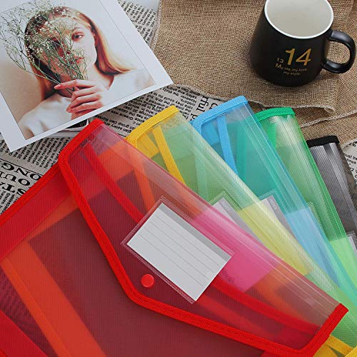 6 Pack Plastic File Wallet with Closure, CBTONE Large Plastic Document Folders Poly Expandable Envelopes Plastic File Folder with Business Card Holder for School Office Home