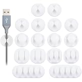 OHill 16PCS White Self Adhesive Cable Clips, Cord Holder, Cord Organizer | Residue-Free Strong Adhesive, Easy Install, Keeps Charger Headphone Cords, Home Office Desk Car Nightstand Clutter-free