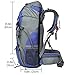 Loowoko Hiking Backpack 50L Travel Daypack Waterproof with Rain Cover for Climbing Camping Mountaineering (Blue)