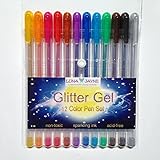12-Color Glitter Gel Pen Set - Premium Quality for Adult Coloring Books, Kids Coloring, Doodles, Writing, Scrapbooks, Mixed Media Artists & More! Learn to Make 24 Additional Colors Bonus!