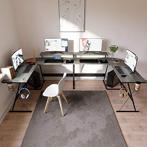 Bestier L-Shaped Gaming Computer Desk,Home Office with Cup Holder and Headphone Hook Modern Corner Desk Study Table… - Image 3