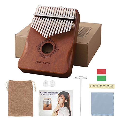 Kalimba 17 Keys Thumb Piano With Tune Hammer And Instruction Book Solid Mahogany Portable Mbira Sanza African Finger Piano for Kids Adult Beginners Professionals (Brown)