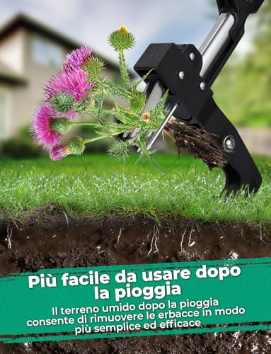 YISSVIC 4 Claw Manual Weed Remover Stainless Steel with Pedal, Telescopic Root Extractor, 108 cm, Non-Slip Adjustable D-Shaped Handle for Garden