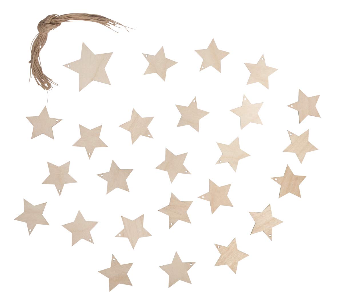 Rayher 62896505 Wood.Hanging Ornament Stars,FSCMixCred, Natural, 11pc-6.8cm/23pcs-4.8cm, 24pcs
