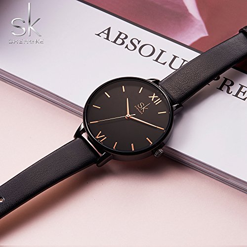 SHENGKE Simplicity Creative Women Watch Genuine Leather Elegant Women Watches Ladies Business Wristwatch (K0039-Black-Genuine Leather) | Pricepulse