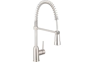 Dura Faucet DF-NMK504-SN RV Swivel High-Arc Spring Kitchen Sink Faucet - Single Handle - Kitchen Faucet with Pull-Down Sprayer - Optional Deck Plate (Brushed Satin Nickel)