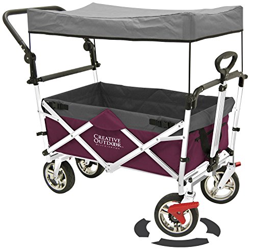 Creative Outdoor Push Pull Collapsible Folding Wagon Stroller Cart for Kids | Foldable Canopy w/Sun & Rain Shade | Beach Park Camping Tailgate & Garden | Purple/Magenta Creative Outdoor Push Pull Collapsible Folding Wagon Stroller Cart for Kids | Foldable Canopy w/Sun & Rain Shade | Beach Park Camping Tailgate & Garden | Purple/Magenta